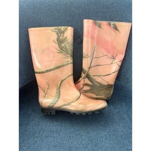 Realtree Pink Camo Rain Boots Womens Size 10 Waterproof Rubber Tall Mud Boots